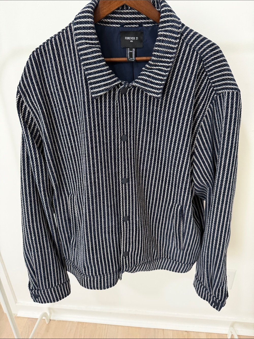 Forever 21 Navy & White Striped Snap-Front Jacket